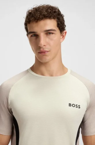 Mesh-jersey slim-fit T-shirt with colour-blocking
