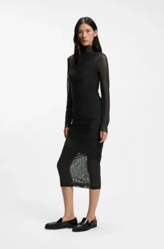 Mesh-panel dress in a slim fit