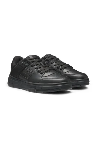 Mesh-trim trainers in faux leather
