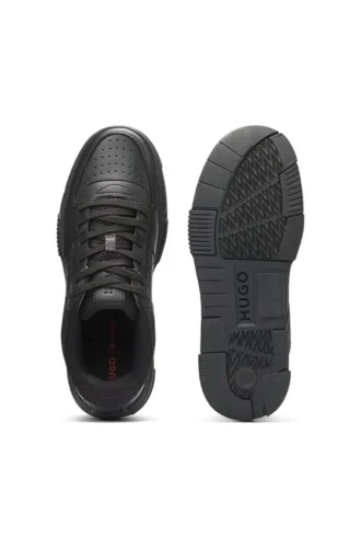 Mesh-trim trainers in faux leather