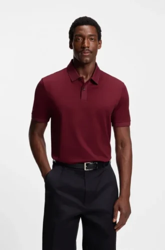 Micro-pattern polo shirt in mercerised cotton