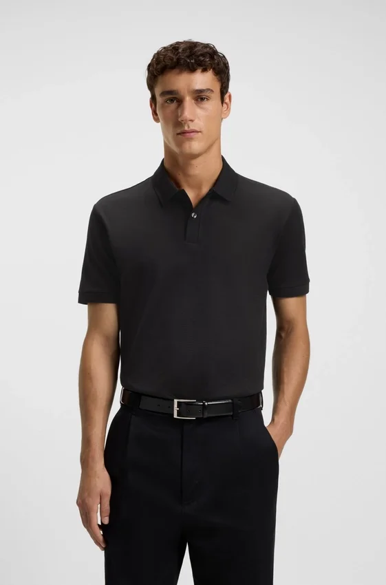Micro-pattern polo shirt in mercerised cotton Micro-pattern polo shirt in mercerised cotton