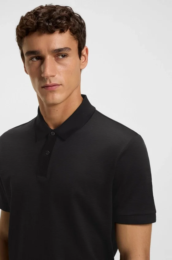 Micro-pattern polo shirt in mercerised cotton Micro-pattern polo shirt in mercerised cotton