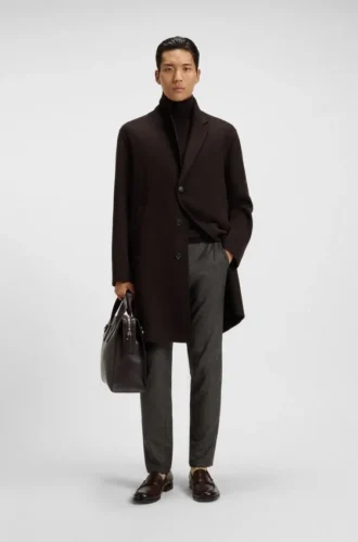 Micro-patterned slim-fit trousers in virgin wool