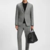 Micro-patterned slim-fit trousers in virgin wool