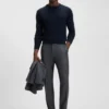 Micro-patterned slim-fit trousers in virgin wool