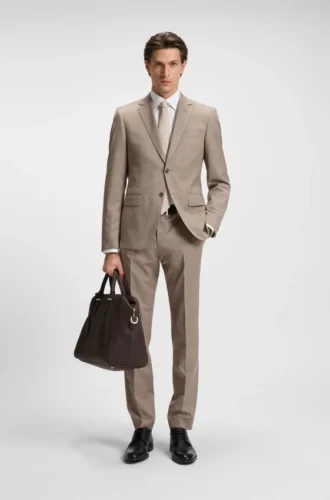 Micro-patterned two-piece slim-fit suit in virgin wool