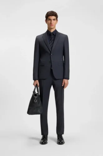 Micro-patterned two-piece slim-fit suit in virgin wool
