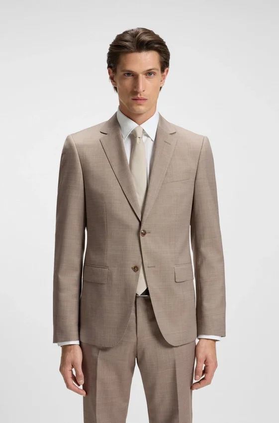 Micro-patterned two-piece slim-fit suit in virgin wool Micro-patterned two-piece slim-fit suit in virgin wool