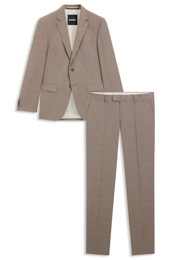 Micro-patterned two-piece slim-fit suit in virgin wool Micro-patterned two-piece slim-fit suit in virgin wool