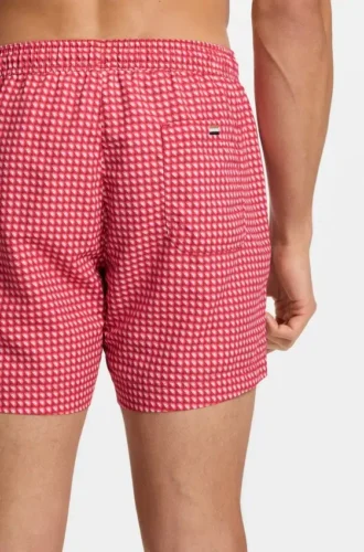 Micro-print swim trunks with logo patch