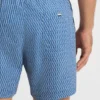 Micro-print swim trunks with logo patch