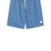 Micro-print swim trunks with logo patch