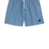 Micro-print swim trunks with logo patch
