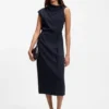 Midi-length dress with gathered shoulder detail Midi-length dress with gathered shoulder detail