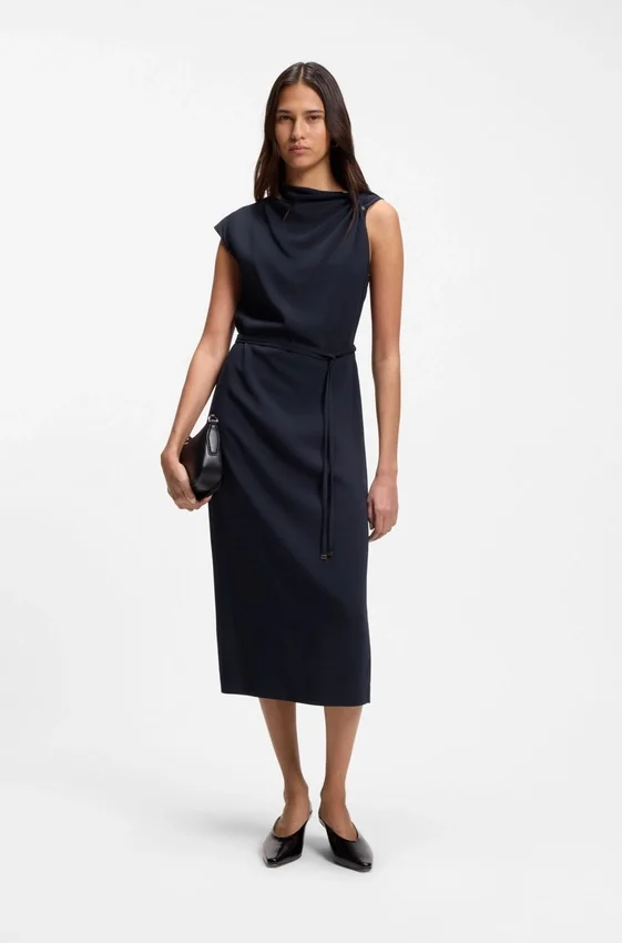 Midi-length dress with gathered shoulder detail Midi-length dress with gathered shoulder detail