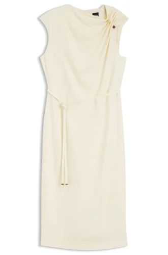 Midi-length dress with gathered shoulder detail