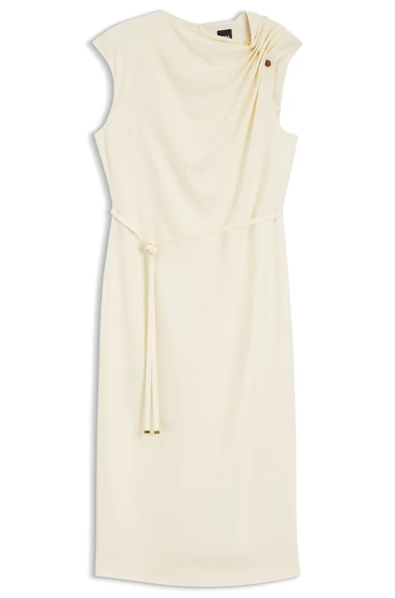 Midi-length dress with gathered shoulder detail Midi-length dress with gathered shoulder detail
