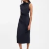 Midi-length dress with gathered shoulder detail Midi-length dress with gathered shoulder detail