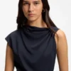 Midi-length dress with gathered shoulder detail Midi-length dress with gathered shoulder detail