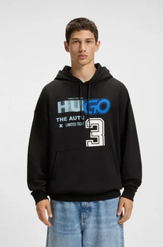 Mixed-artwork hoodie in cotton terry