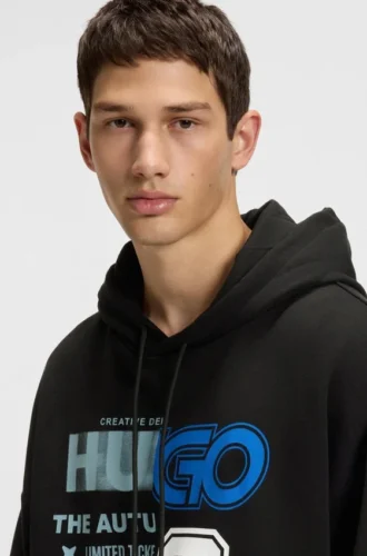 Mixed-artwork hoodie in cotton terry