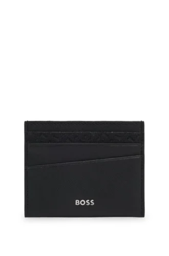 Mixed-texture card holder with logo trim