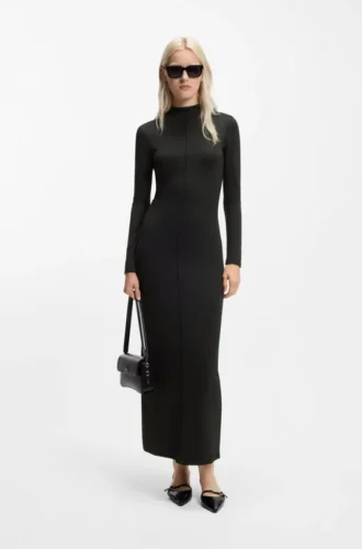 Mock-neck dress in stretch jersey