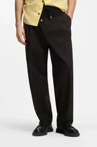Modern-fit trousers in stretch-cotton seersucker