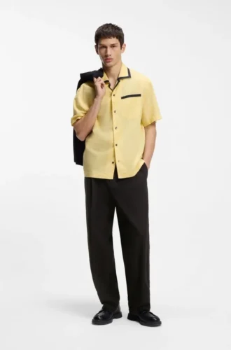 Modern-fit trousers in stretch-cotton seersucker