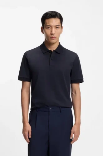 Monogram-placket polo shirt in a cotton blend