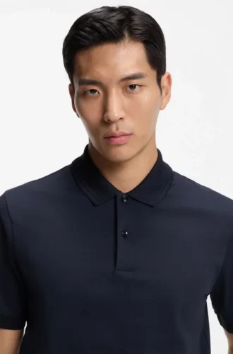 Monogram-placket polo shirt in a cotton blend