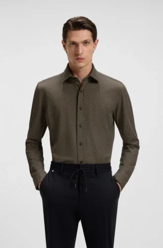 Monogram-print slim-fit shirt in stretch cotton
