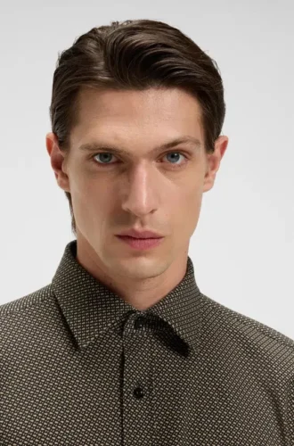 Monogram-print slim-fit shirt in stretch cotton