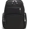 Multi-pocket backpack with leather trim Multi-pocket backpack with leather trim