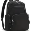 Multi-pocket backpack with leather trim Multi-pocket backpack with leather trim