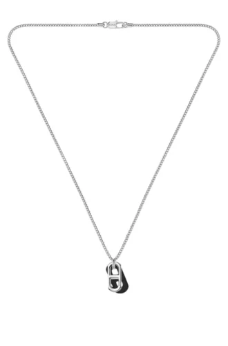 Necklace with steel and leather pendants