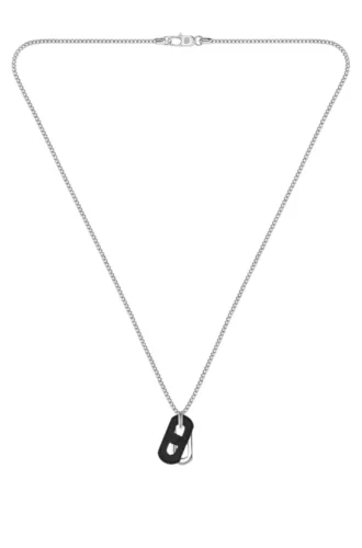 Necklace with steel and leather pendants