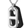 Necklace with steel and leather pendants