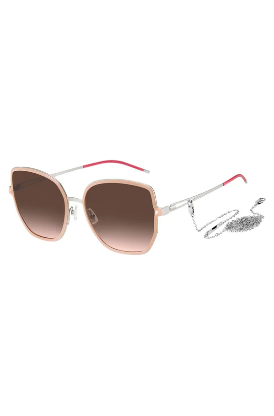 Nude-frame sunglasses with forked temples and branded chain Nude-frame sunglasses with forked temples and branded chain