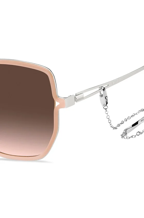 Nude-frame sunglasses with forked temples and branded chain Nude-frame sunglasses with forked temples and branded chain