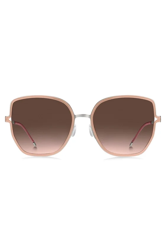 Nude-frame sunglasses with forked temples and branded chain Nude-frame sunglasses with forked temples and branded chain
