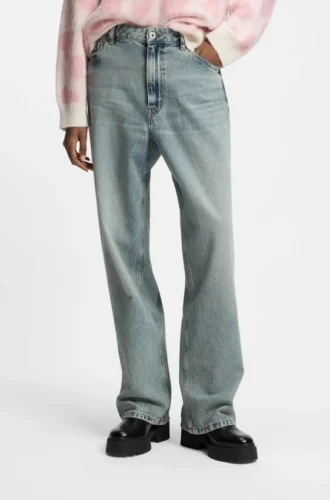 Ocean-blue loose-fit jeans in rigid denim