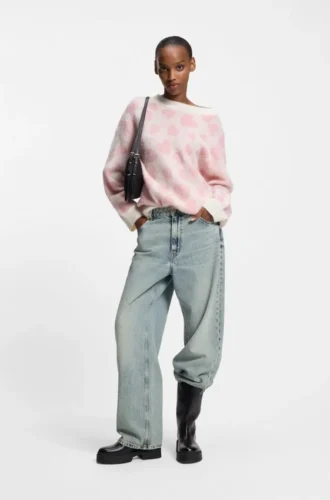 Ocean-blue loose-fit jeans in rigid denim