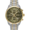 Olive-dial chronograph watch with two-tone effect