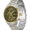 Olive-dial chronograph watch with two-tone effect