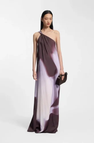 One-shoulder dress with floral print