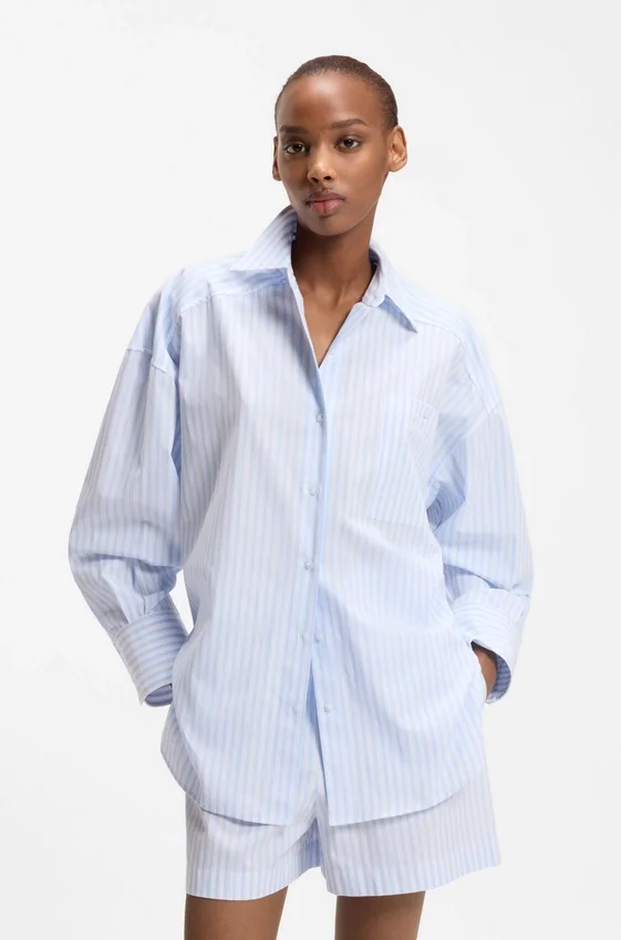 Oversize-fit blouse in striped cotton poplin Oversize-fit blouse in striped cotton poplin