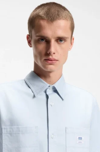 Oversize-fit shirt in slub cotton with patch pockets