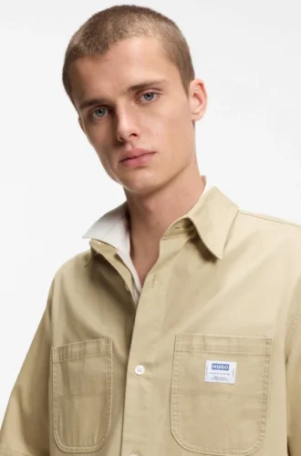 Oversize-fit shirt in slub cotton with patch pockets